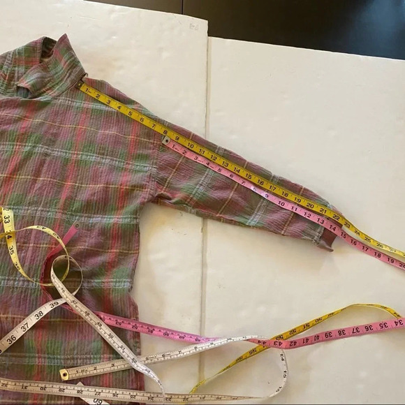 Ellison Plaid Draped Front Half Sleeve Cardigan Blouse Size Small Oversized - Picture 5 of 9